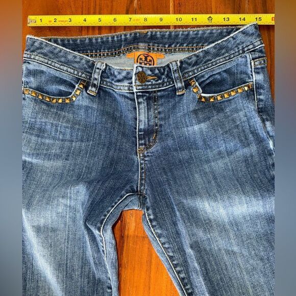 Tory Burch Straight Leg Blue Jeans with spike studding embellishments - Picture 4 of 9